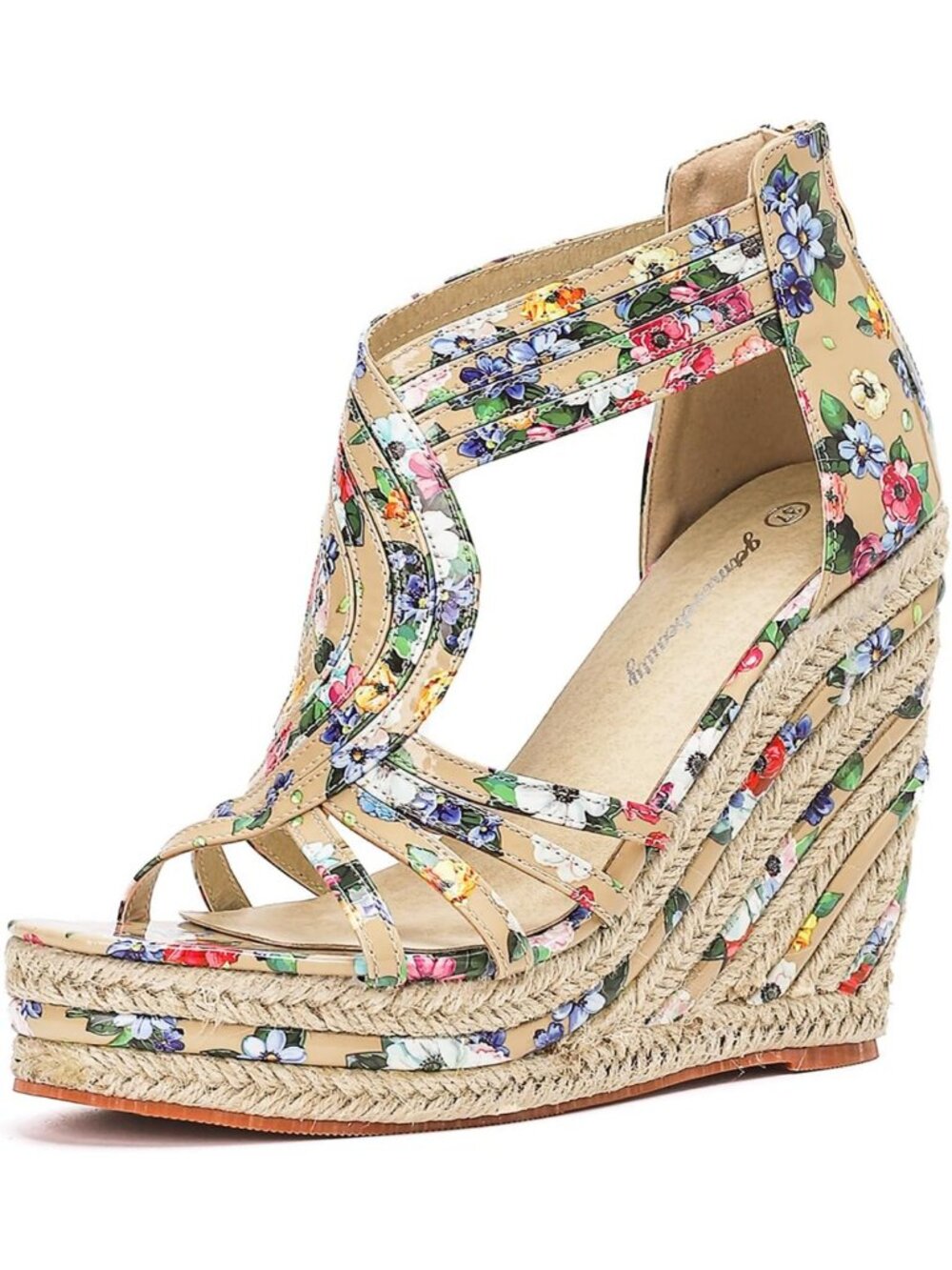 Stylish Flower Pattern Espadrille Wedge Sandals - Open Toe T-Strap High Heels